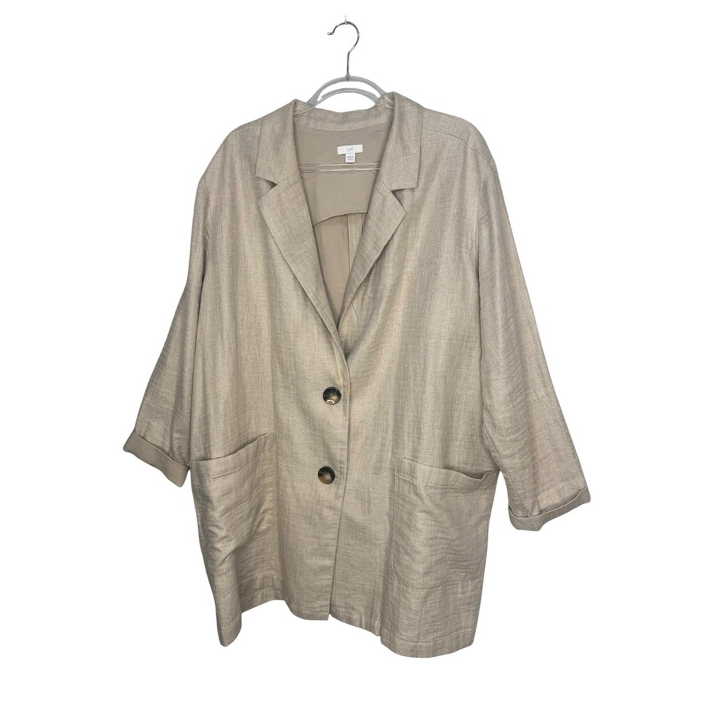 J Jill Linen Blend Blazer 3X Flax Beige Lagenlook Minimalist Coastal Grandma